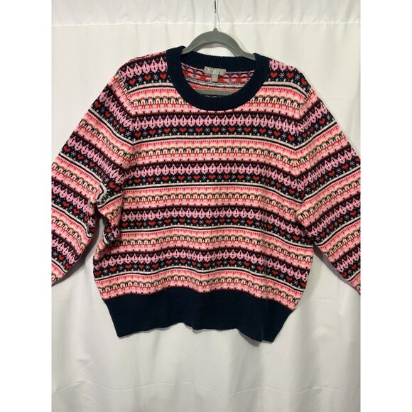 J. Crew Sweaters - J Crew Women’s Fair Isle Winter Sweater Pink Blue Heart Nordic Sz 2X Wool Blend